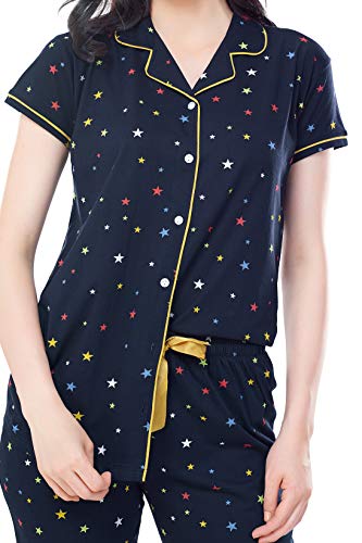 Image of ZEYO Women's Cotton Star Printed Night Suit Set Of Shirt & Pajama Set 5264