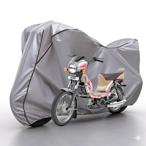 Image of Waterproof Bike Body Cover Compatible with Tvs XL100 Dustproof Scratchproof - Motorcycle Cover for Two Wheeler, Outdoor Full Cover with UV, Duty, Rain Protection (Silver & Black) R1