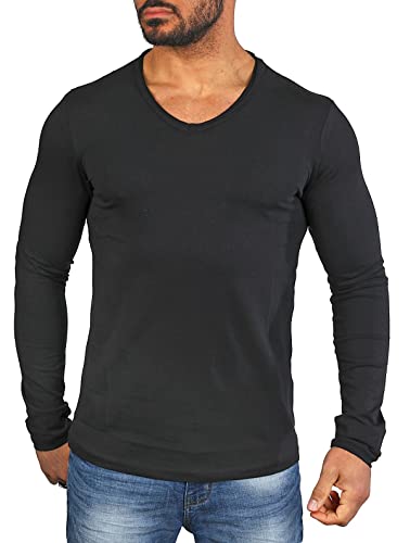 Carisma Herren Basic Uni Longsleeve einfarbiges Langarm T-Shirt tiefer V-Ausschnitt dehnbar Stretch 3428-3441, Grösse:M, Farbe:Schwarz (Destroyed Look) Cover