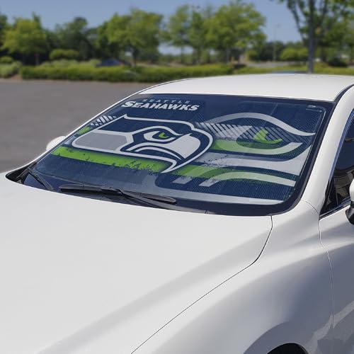 Image of Fanmats NFL Windshield Sun Auto Shade, Sun Shield Sun Visor Accordion tri-fold for Storage 59 inch x 29.5 inch, Colorful Team Design