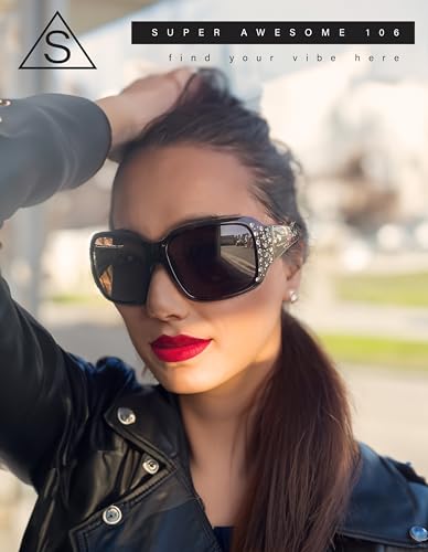 SA106 Polarized Lens Oversize Rhinestone Bling Sparkling Womens Sunglasses3