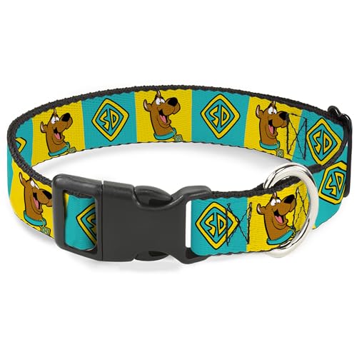 Scooby Doo Pet Collar Dog Collar Plastic Buckle Scooby Doo Pose and Dog Tag Blocks Yellow Blue 15 to 24 Inches 1.0 Inch Wide