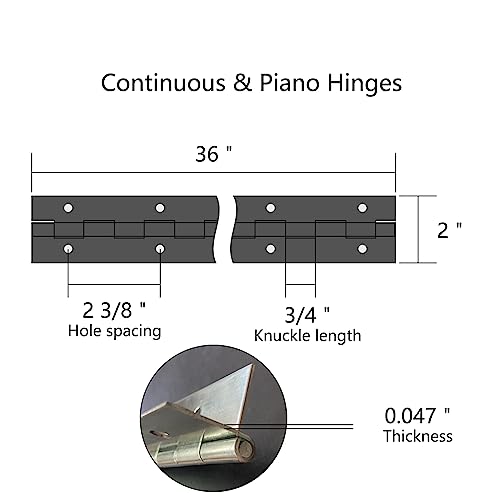 Piano Hinge 36 Inch Heavy Duty Stainless Steel Piano Hinge Continuous Hinge For Cabinet, Door, Diy Wood Boxes, 0.047" Leaf Thickness, 2" Open Width #TOP1