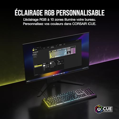 Corsair K55 Core RGB Clavier de Jeu Filaire à Membrane – Commutateurs Réactifs – Résistance Aux éclaboussures – Ten-Zone RGB – Touches Multimédia – Compatible iCUE – AZERTY FR – PC, Mac – Noir – Image 6