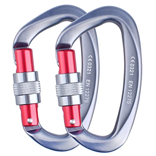 Azarxis Mosquetón de Escalada 25kN Mosquetón de Aluminio en Forma de D con Tapón de Rosca para Hamaca Acampar Senderismo Mascota (Gris - 2 Piezas)