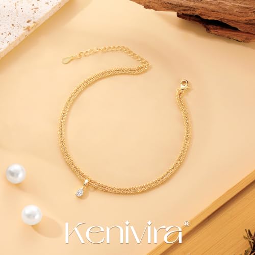 Image of Kenivira Sterling Silver Ankle Bracelets for Women,Gold Dainty Layered Waterproof Anklet for Women, Anklet Set Stackable Beach Gift Adjustable Size