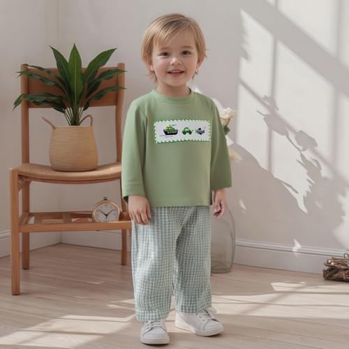 Kayotuas Toddler Baby Boy Fall Outfit Long Sleeve Crab/Western/Pumpkin Sweatshirt Top Plaid Gingham Pants 2Pcs Clothes Set2