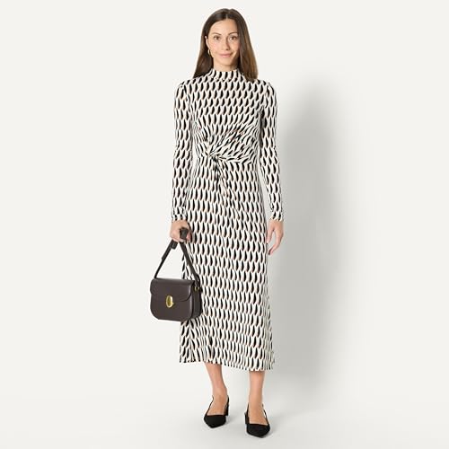 Amazon Essentials Women's Fit and Flare Jersey Long-Sleeved Maxi Dress, Ivory Washed Bronze Geo, X-Large - image 3