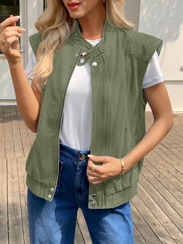 Tankaneo Womens Denim Vest Casual Zip Up Jean Vest Tops Utility Cargo Oversized Sleeveless Jacket3