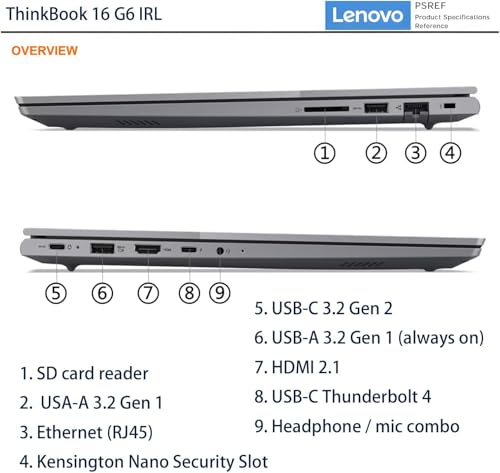 Image of Lenovo ThinkBook 16 Business Laptop, 16 inch FHD+, Intel 13th 8-core i5-13420H Up to 4.6GHz(Beats i7-1355U), 32GB DDR5 RAM, 1TB PCIe SSD, Thunderbolt 4, Wi-Fi 6E, RJ-45, Windows 11 Pro, WOWPC USB