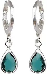 Brinco Argolinha Gotinha de cristal Verde Oliva Folheado Prata 925 Antialérgico