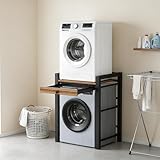 Waschmaschine Regal, Waschmaschine und Trockner übereinander, Waschmaschienenregale, 300 Kg Belastbar, Waschmaschine Schrank überbau für Badezimmer Küche Balkon Waschküche (Schwarz mit Schubladen)