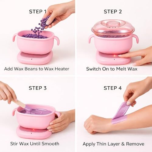 Image of Silicone Wax Warmer Waxing Kit Combo Wax Heater Machine Combo 100gm Brazilian Stripless Formula for Face & Body with Spatula, Ideal for Upper Lips, Chin, Cheeks, Hairline, Bikini & Legs, Automatic Heating (Hair Removal Wax Combo)