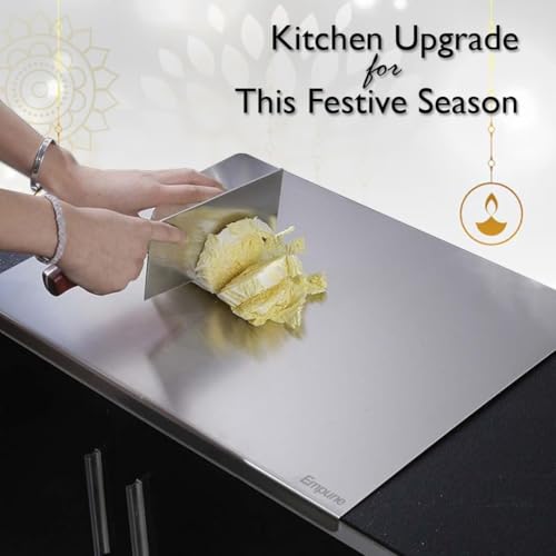 Image of 304 Stainless Steel Chopping Board with Lip for Kitchen | With 2 Steel Straw | Both Sides Usable |Perfect Edges | For Cutting, Chopping Vegetables, Meat, Fish, Fruits |Easy to Wash |Medium |40 x 32 cm