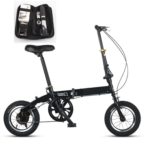 GeRRiT Erwachsene Jugendliche Klapprad in12 Zoll Schnellfaltsystem Leichter Rahmen Single Speed Doppelscheibenbremsen Klappfahrrad,Mit Fahrradreparaturset for Height 110-160cm,Schwarz