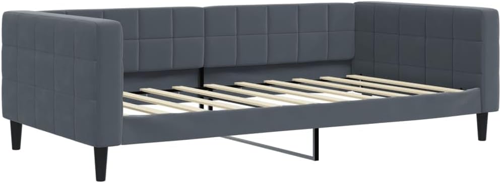 Day Bed Without Mattress Dark Gray Velvet 39.4"x74.8" Sturdy Metal Frame Platform Foundation Slatted Bed Frame Heavy-Duty Nonslip Furniture for Bedroom Modern Minimalist