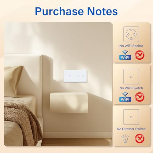 BSEED Touch Lichtschalter 1 Fach 2 Wege mit 2 Fach 1 Weg Glas Lichtschalter Weiß Led Touch Schalter Touchscreen Funktioniert mit LED Lampe 157mm EU Standard