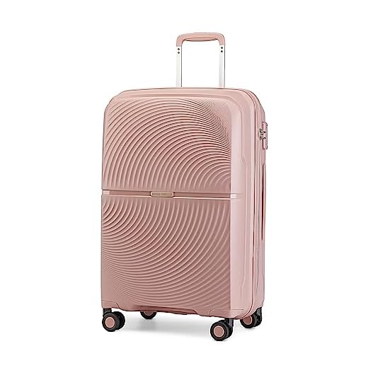 British Traveller Valise Grande Taille 97 Liters, Rigide Valise de Voyage à 4 roulettes et Serrure TSA, 76x49.7x30 cm (Rose)