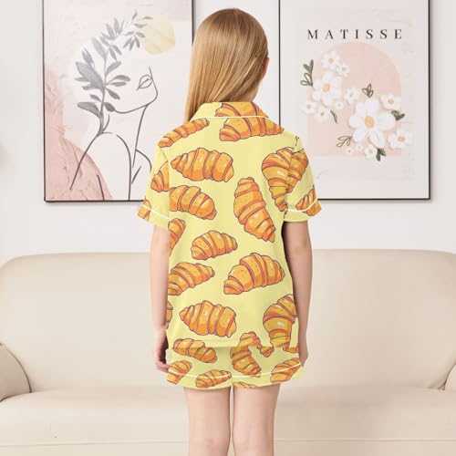 ALAZA Yellow Croissant Bread Satin Pajamas Set Short Sleeve Button Down Sleepwear Summer Pjs 2 Piece4