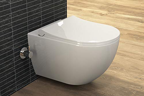 Aqua Bagno | Taharet WC mit Softclose Sitz, Dusch-WC mit Bidet Funktion, Hänge-WC aus Keramik, spülrandlos | 51 cm lang – Bild 4