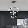 Modern LED Chandelier,3 Ring Black Chandelier Led Pendant Light Fixture,Dimmable Upgraded Modern Chandelier for Dining Room,Luxury Contemporary Led Pendant Lighting for Living Room Staircase Foyer