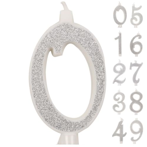Candelina a numero 0 bianca con Glitter Argento 10 cm IDEGOS