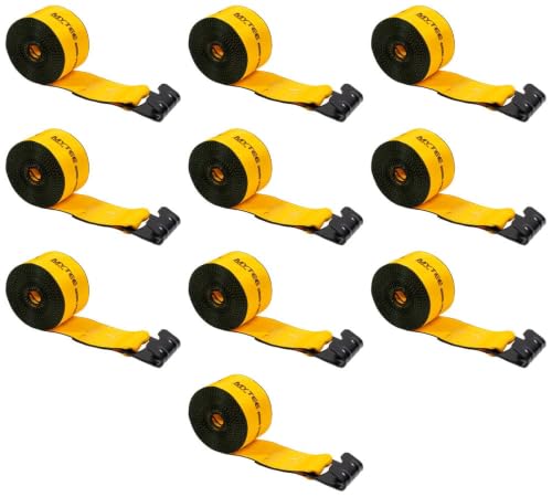 Mytee Products Kinedyne Winch Straps 4 x 30 Gold Heavy Duty Tie Down w/Flat Hooks WLL# 5400 lbs | 4 Inch Cargo Control for Flatbed Truck Utility Trailer (10 Pack)