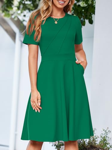 Image of YIOYOLA Fit and Flare Work Dresses for Women Business Casual Office Church Cocktail Party Aline Dress with Pockets