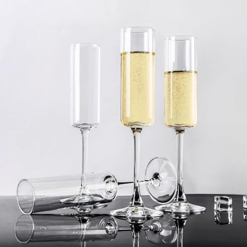 Image of Champagne Flutes Wine Glasses 200ml, Set of 6 Long Wine, Burgundy Clear Glasses with Stem for Wedding Anniversary, Birthday, Gift (RKT-03, Set of 6)