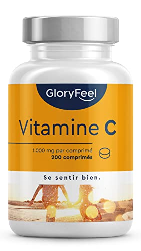 维生素 C 1000 毫克 200 粒素食片（7 个月）- 用于免疫系统的维生素 C 浓缩物，素食维生素 C 无麸质，无乳糖，纯抗坏血酸，经临床测试