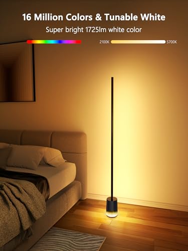Image of Brizled Floor Lamp, LED Corner Bedroom Lamp, Alexa Compatible RGBCW 1725 lm | Modern Matter /Google Floor Lamp; 75+ Scene Modes Office Living Room Dimmable Corner Lamp with Lighting Base, Music Sync; DIY