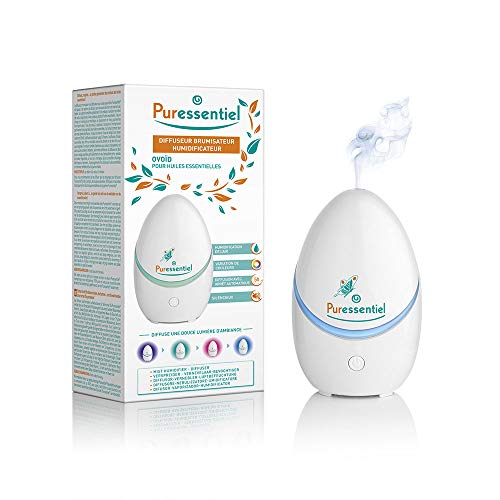 Puressentiel - Diffuseur Brumisateur Ovoid pour Huiles Essentielles - Humidie l'air et fait varier les couleurs - Silencieux et arrêt automatique