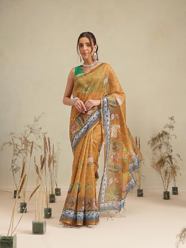 Image of Amazon Brand - Anarva Women's Kalamkari Saree With Blouse Piece