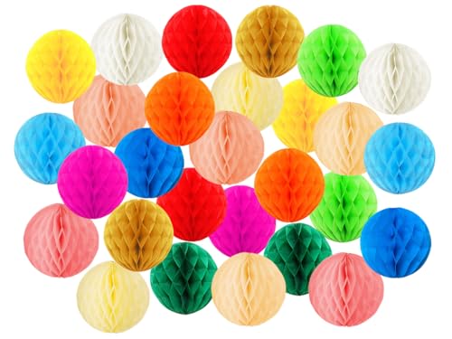 Kellegour 28 Piezas Decoración de Bolas de Panal,Bola de Nido Pom,para Navidad Cumpleaños Bodas Carnaval Bodas de Verano,Jardines,Piscinas,Aulas Escolares Decoraciones Colgantes,19 cm,14 Colores