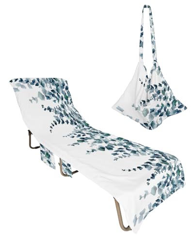 Turquoise Ombre Botanical Beach Lounge Chair Towel Cover, Soft Chaise Lounge Towel with Side Pockets Patio Pool Chairs Cover for Beach/Pool Sunbathing 29x85 Watercolor Floral Chic