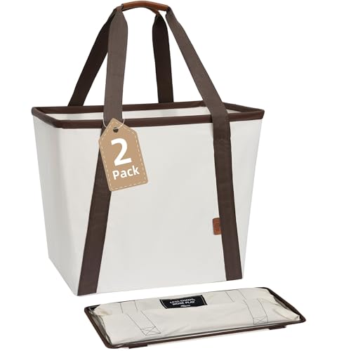 STORAGE MANIAC Collapsible Laundry Caddy, 128L (34 Gal) Large Collapsible Laundry Basket with Sturdy Metal Wire Frame, Long Carry Handles - Space-Saving, Foldable Laundry hamper, 2 Pack Beige