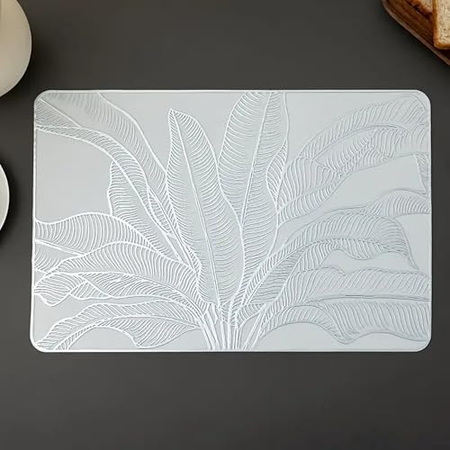 Image of Dakshya Industries Stylish PVC Dining Placemats Set of 2 (45x30 cm) - Waterproof, Durable, Heat Resistant Table Mats (Silver)