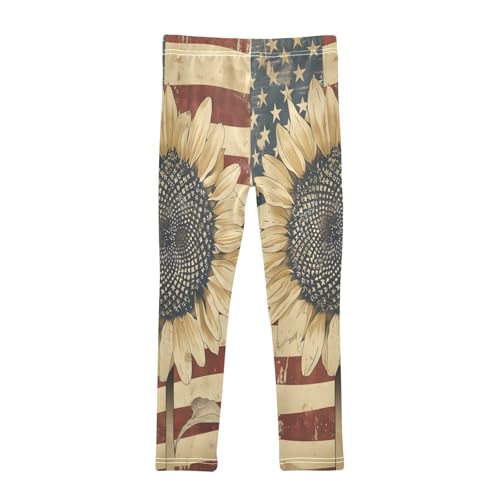 Toddler Girls Leggings Printed Yoga Pants Leggings Vintage Sunflower with American Flag for Kids2