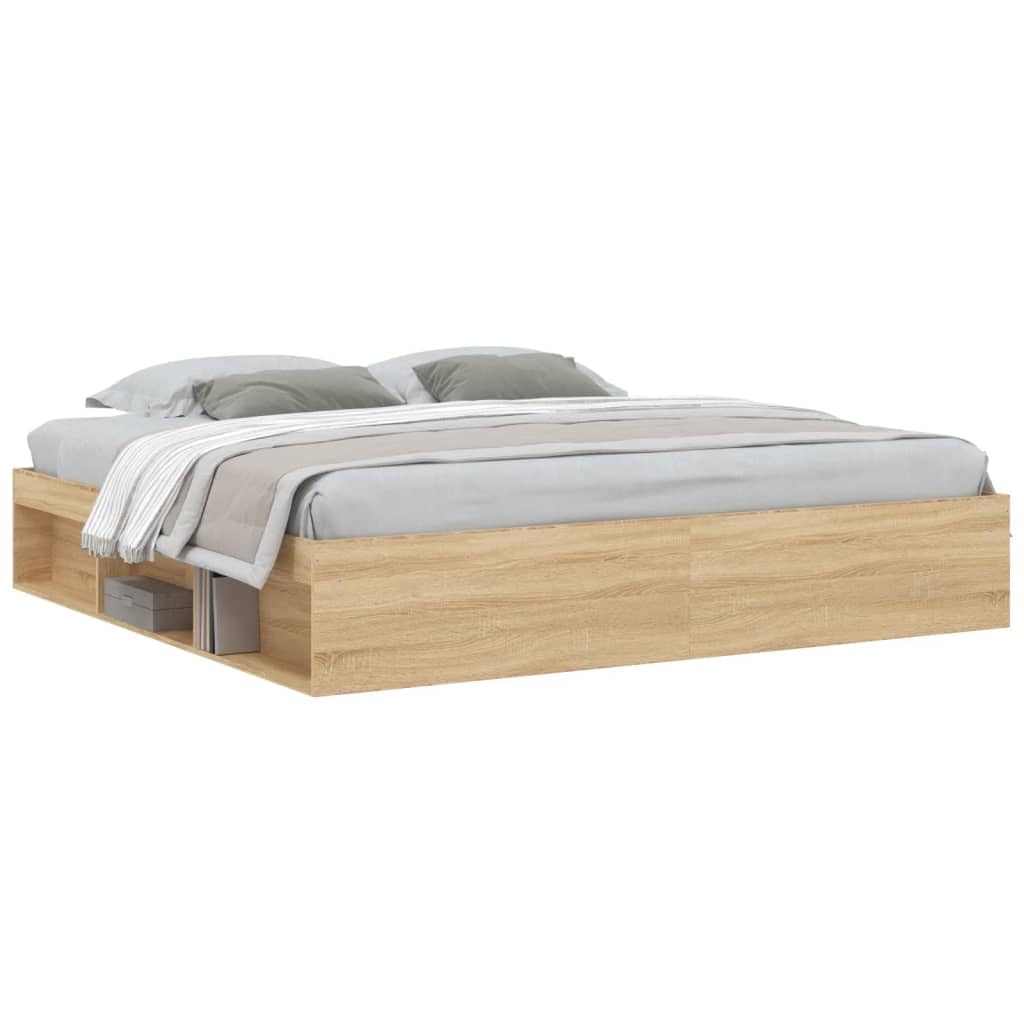 Gecheer Struttura Letto,Giroletto,Matrimoniale,Moderno,in Legno Multistrato,Rovere Sonoma,con Senza Testiera,con Porta Libri,200x200 cm,Letto con Doghe, Letto,Matrimoniale Moderno,200x200 cm