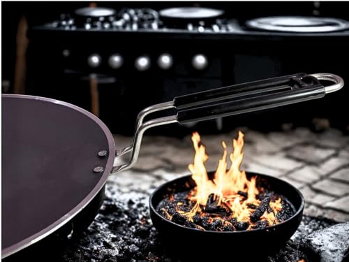 Image of Pure Iron Tawa for Roti & Chapati with Strong Steel Handle | Heavy Duty Curved Surface Iron Tava for Multipurpose Uses & Health Benefits | Non-Toxic, No Chemical Layers | Gas Stove | 10 Inch, 1 KG