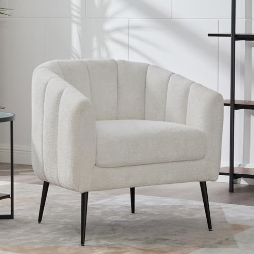 NIOIIKIT Modern Accent Chair, Chenille Upholstered Accent Single Sofa (Ivory)
