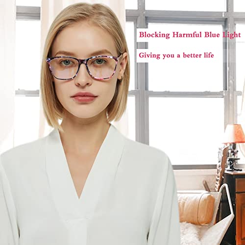 Image of Henotin 6 Pack Ladies Reading Glasses Blue Light Blocking Spring Hinge Readers Anti Eyestrain Computer Eyeglasses (Multicolor-2, 1.25, multiplier x)