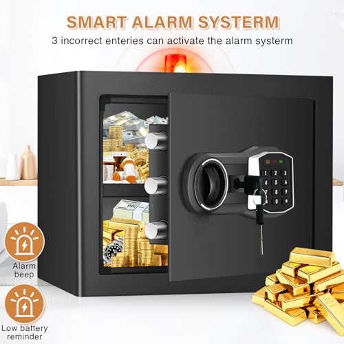 2.3 Cub Home Safe with Fireproof Waterproof Bag, Digital Security Fireproof Safe Box with Electronic Keypad, Spare Keys and Removable Shelf, Fire Safes for Home Jewellery Money Valuables - Thumbnail 7
