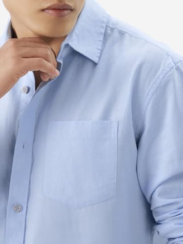 Image of The Souled Store Solids : Ecru Beige Men and Boys Collared Neck Long Sleeve Button Front Regular Fit Cotton Linen Shirt
