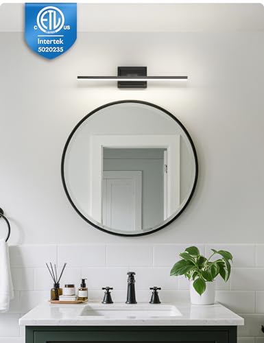Image of NIORSUN 24 Inch Modern Bathroom Light Fixture, 14W 5CCT Dimmable LED Black Bathroom Vanity Lights Over Mirror, Vanity Lights for Bathrooms Restroom Mirror- ETL Certified
