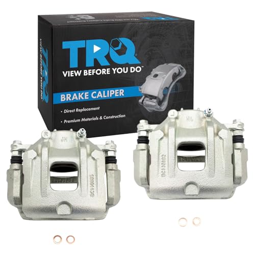 Image of TRQ Front Driver and Passenger Side Brake Caliper Set Caliper Brackets Hardware Compatible with 10-12 Hyundai Santa Fe 11-13 Kia Sorento