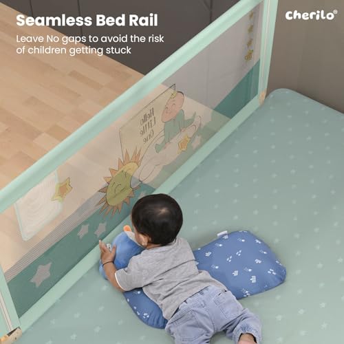 Image of Cherilo Bed Railing for Baby Safety - Foldable & Height Adjustable Railing for Toddler's Safety, 180cm x 73cm Protector for Baby, Collapsible Bed Protector Side Walls - Sea Green