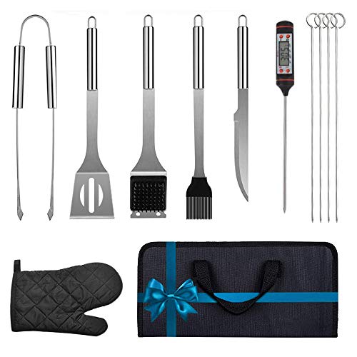 Ciyuhome Premium Grill Tools Set-12 PCS Barbecue Tool KitStainless Steel BBQ Gift Set with Thermometer and GlovesSpatulaTongs Knife SkewersBrush for Thanksgiving Parties and Outdoor Camping