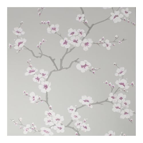 Fresco Apple Blossom Tree Floral Grey Wallpaper | Grey Floral Wallcovering | Eco-Friendly Wallpaper