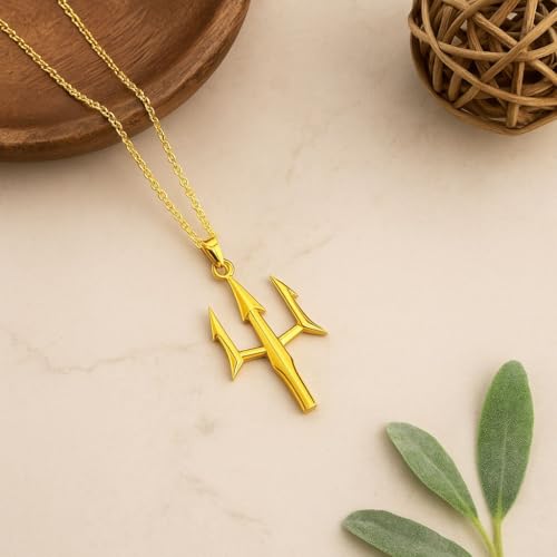 Poseidon Trident Pendant Gold,925 Sterling Silver Poseidon Trident Necklace, Greek God Necklace, Trident Pendant4